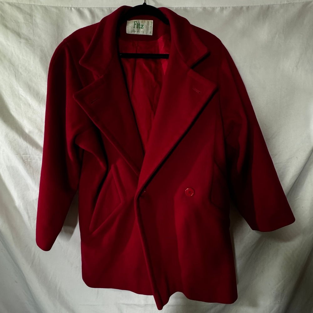 Vintage Fitz USA Made Wool Blend Red Double Breasted Coat Jacket‎